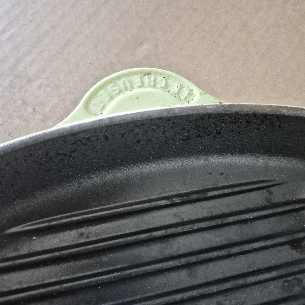 Vintage Le Creuset Kiwi Green Enameled Cast Iron Square Grill Pan Skillet #26